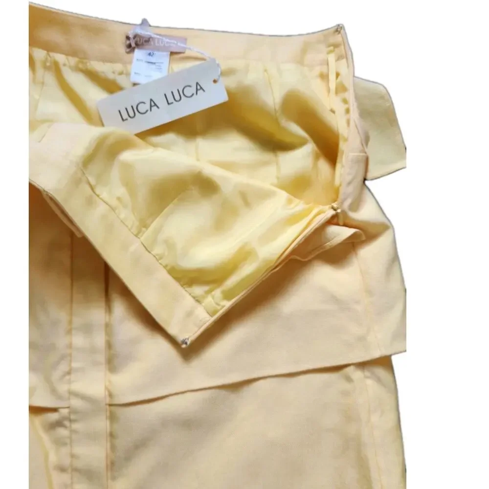 NWT Luca Luca Marco Tiered Skirt Sz 42 Yellow Wool Blend Made in Italy Designer - Picture 3 of 8